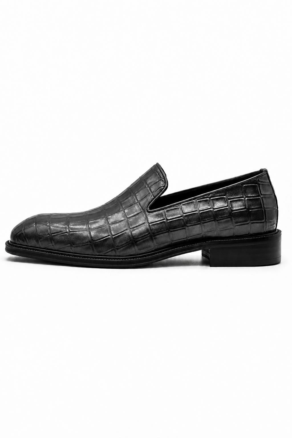 ELBA Men’s Grey Croc Embossed Leather Chisel Toe Loafers