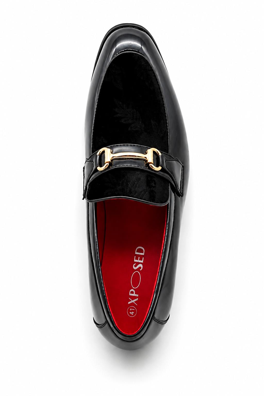 Men's Black Floral Velvet Patent Snaffle Dress Loafers