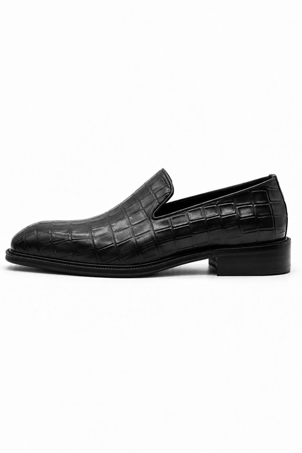ELBA Men’s Grey Croc Embossed Leather Chisel Toe Loafers