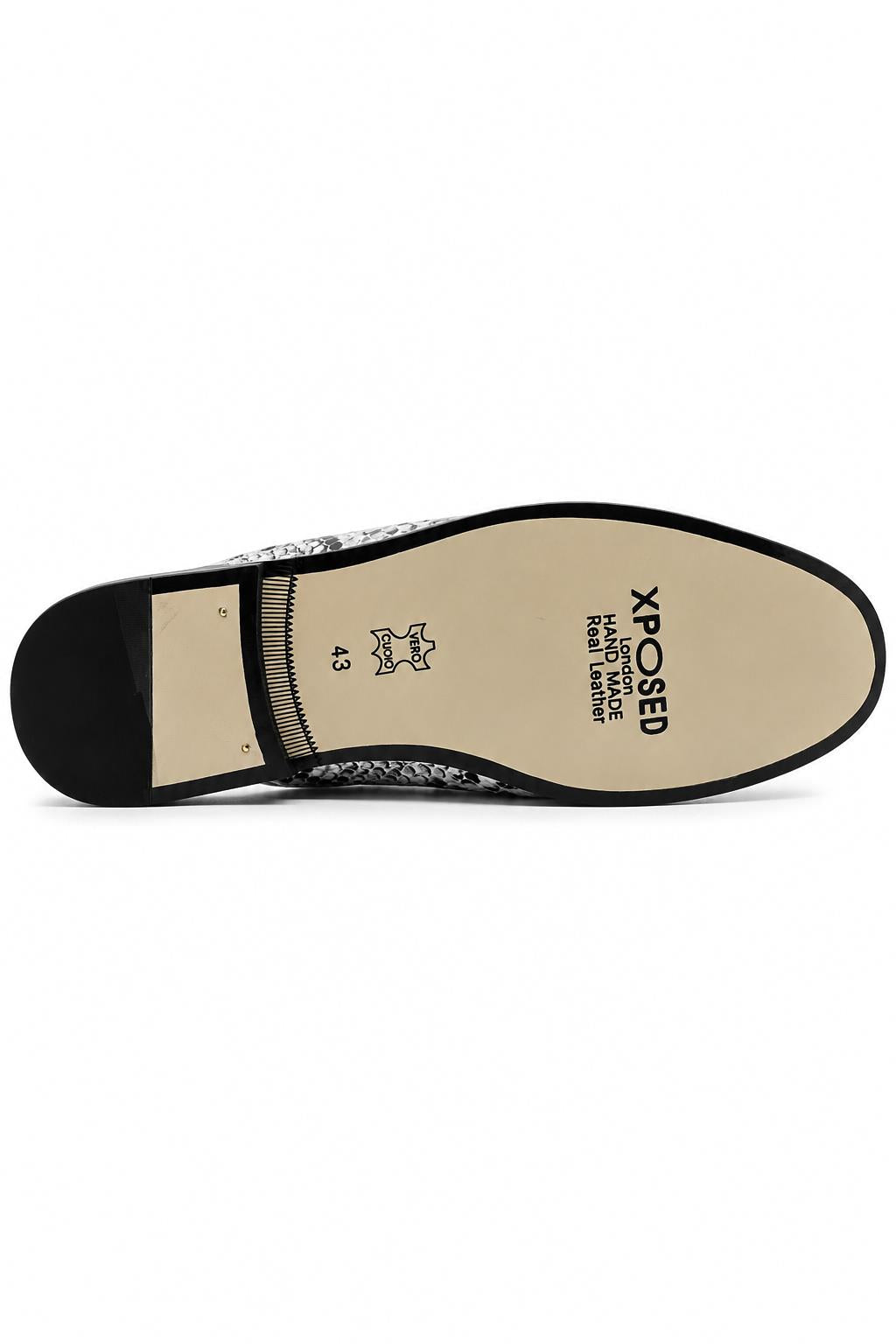 Men’s Black & White Shiny Patent Print Occasion Half Shoes