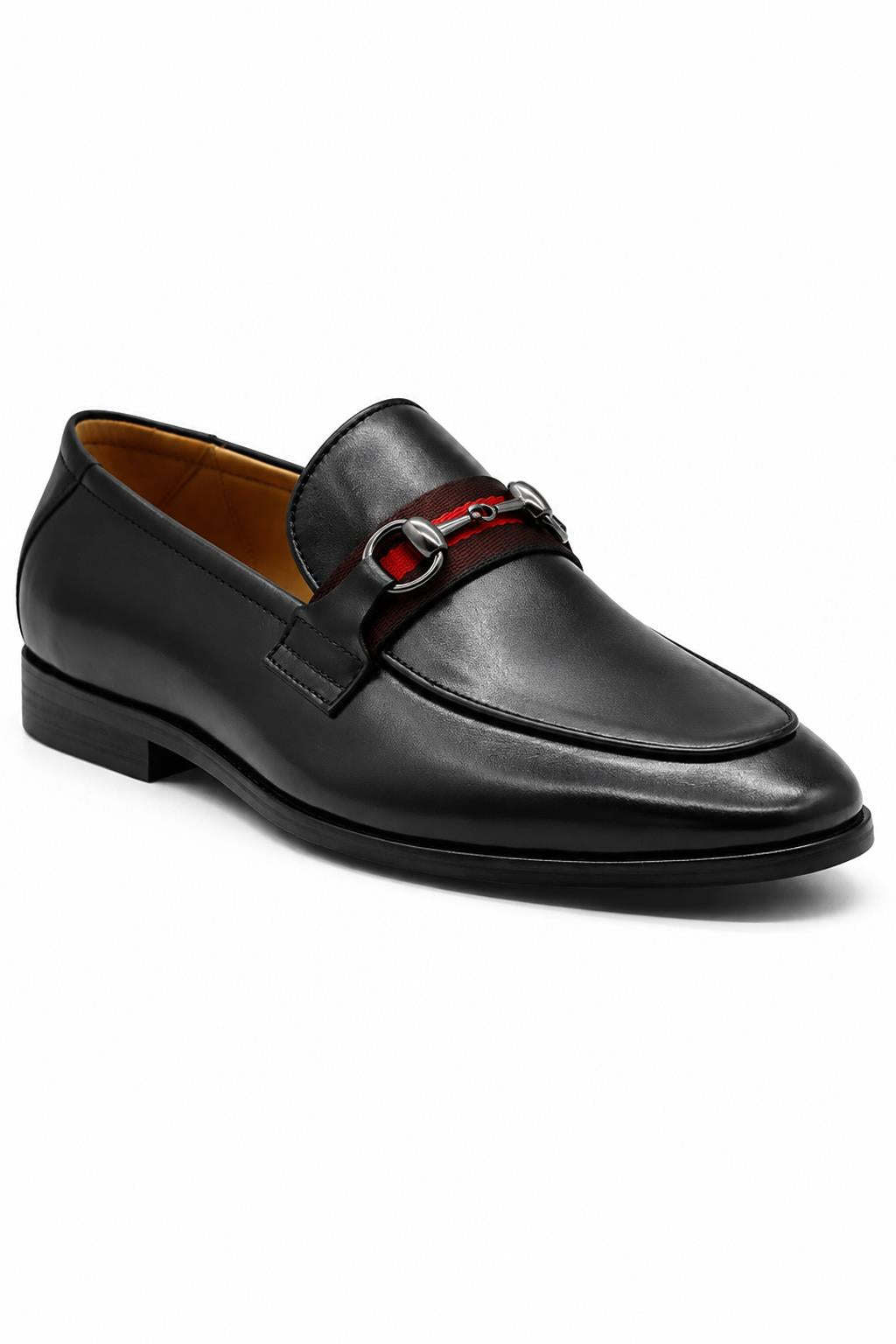 Black Leather Loafers with Snaffle Bit Buckle