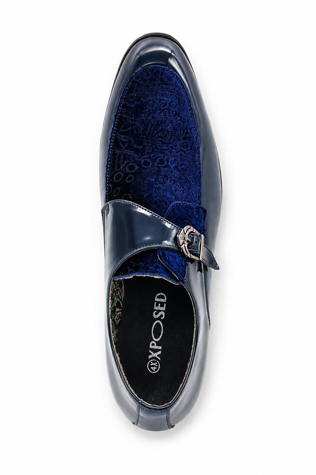 Men's Navy Floral Velvet Monk Strap Dress Shoes