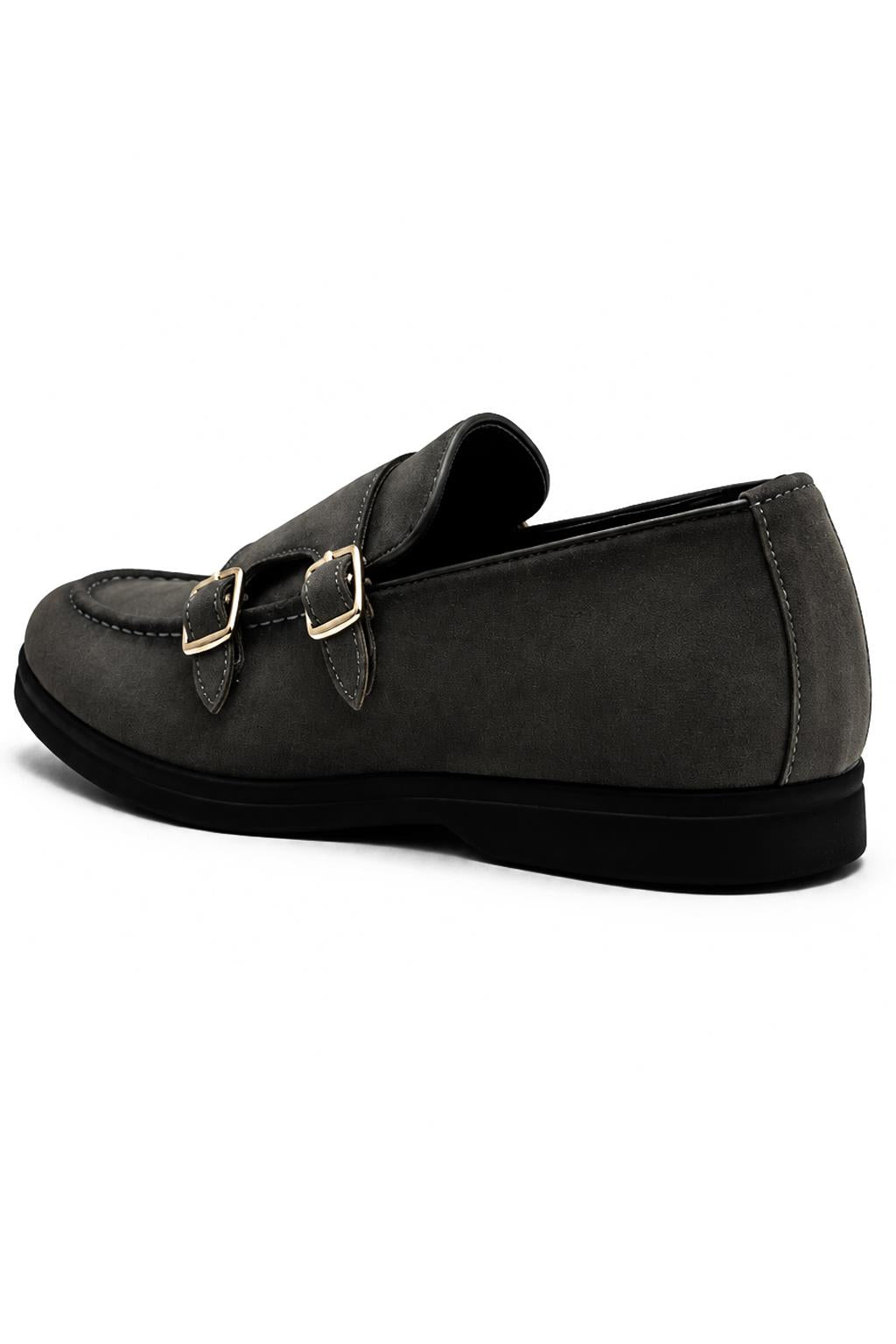 Men's Grey Faux Suede Double Monk Strap Loafers