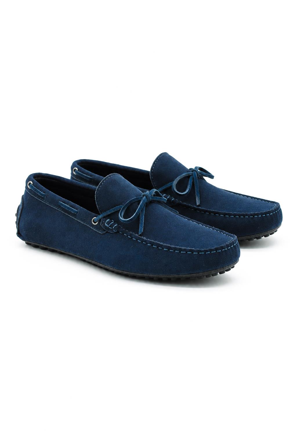 MAT Men's Real Suede Pebble Sole Loafers - Blue Driving Shoes