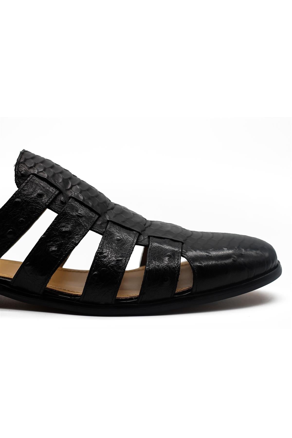 Men’s Essa Black Real Leather Mule Sandals