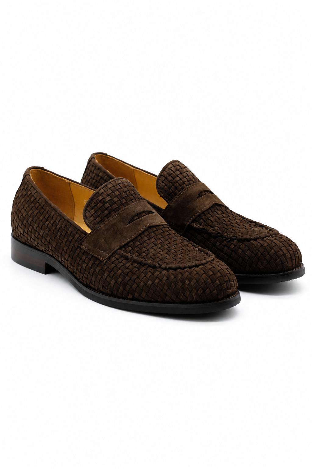 BRIO Men’s Brown Woven Suede Leather Penny Loafers