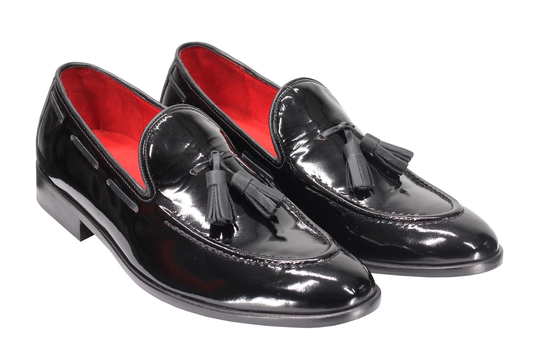 BLACK SHINY LEATHER TASSEL LOAFERS