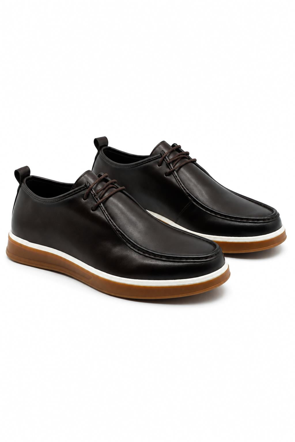 Men's Brown Faux Leather Apron Toe Moc-Toe Chukka Boots