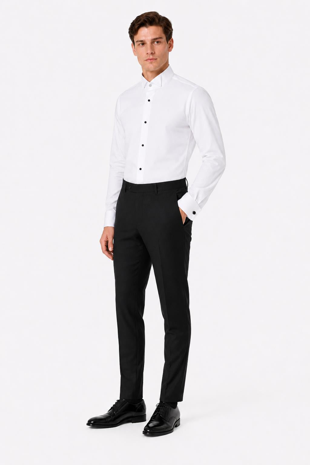 WHITE TUXEDO WING COLLAR SHIRT