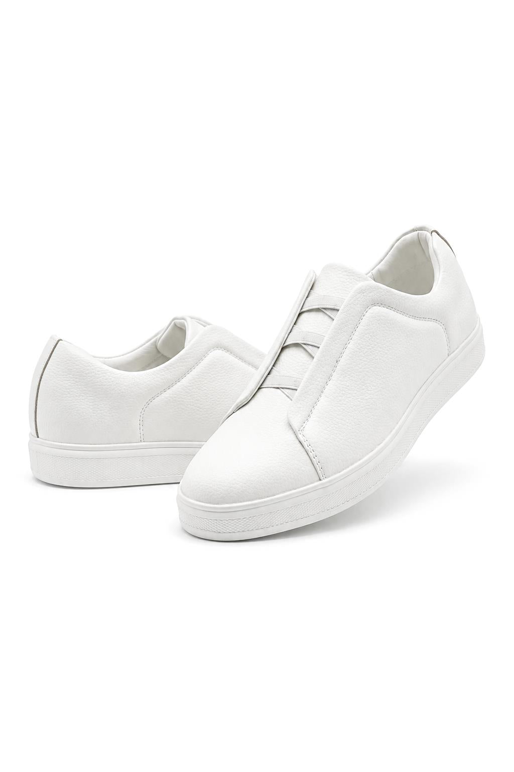 Men’s White Faux Leather Slip-On Trainers