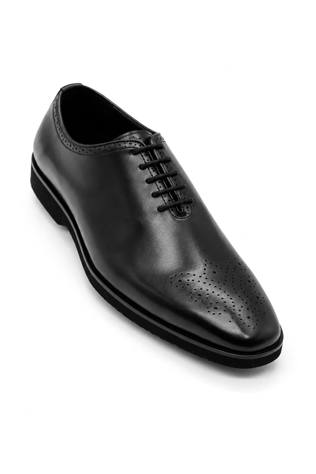 Men's Black Faux Leather Whole-Cut Oxford Brogue Shoes