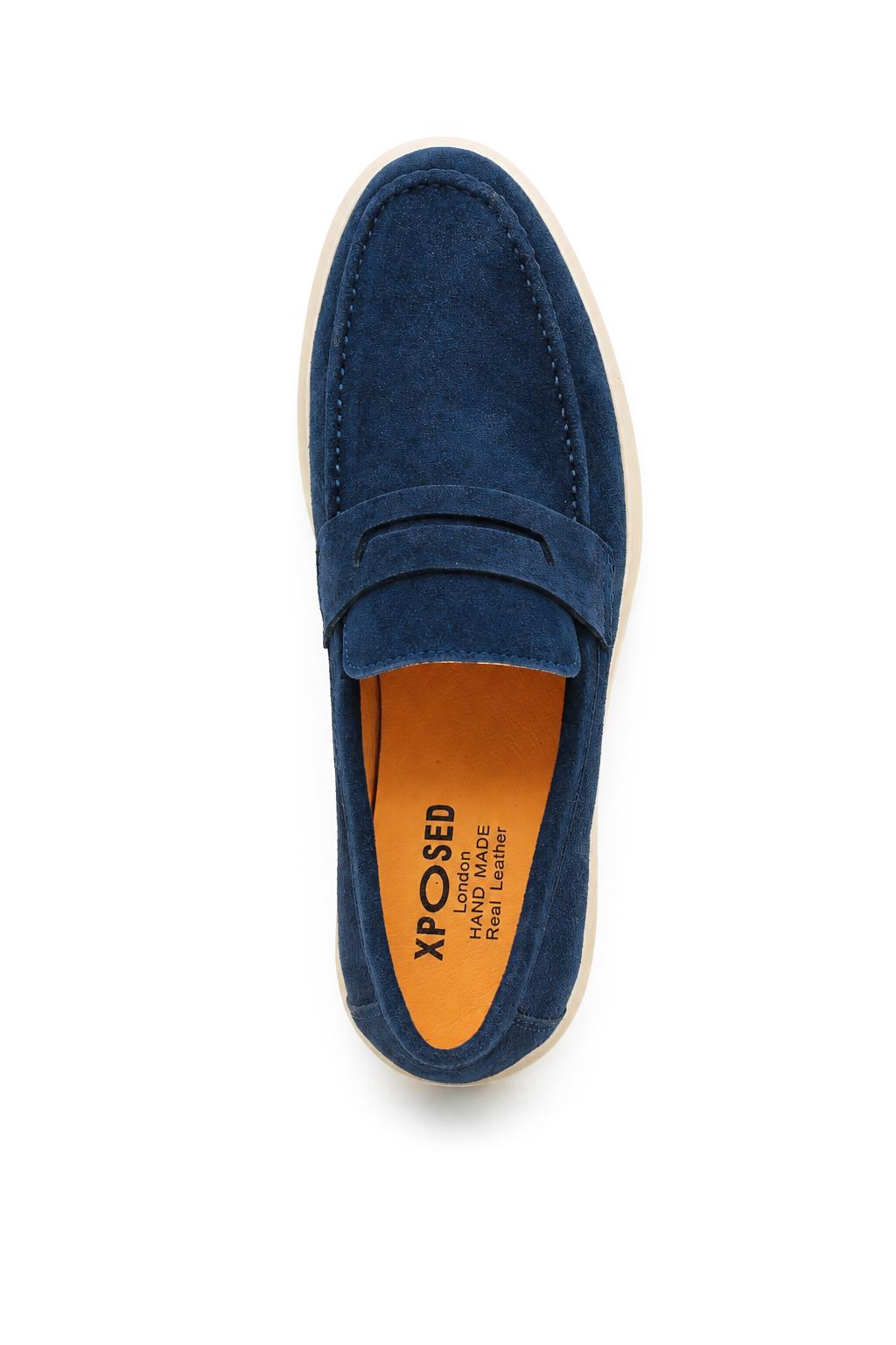Men’s Milo Navy Blue Suede Leather Penny Loafers