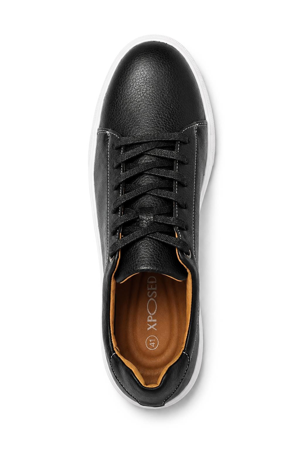 Men’s Black Grain-Effect Faux Leather Lace-Up Trainers