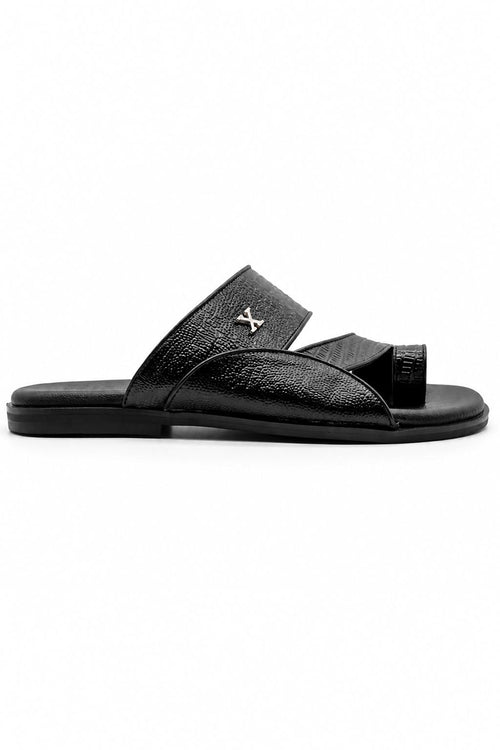 Men's Handmade Black Real Leather Toe Loop Sandals