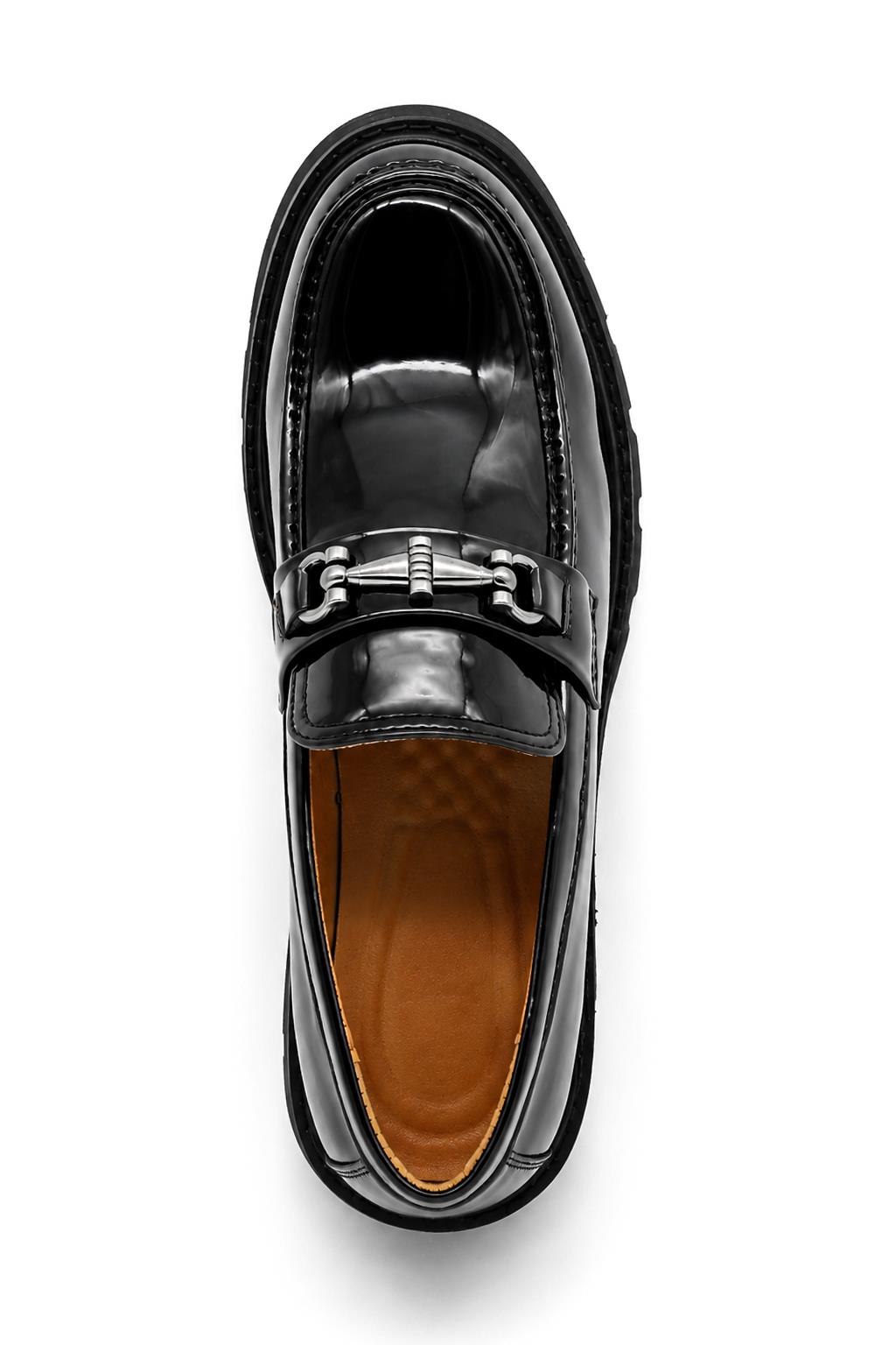Men's Black Patent Faux Leather Snaffle Loafers