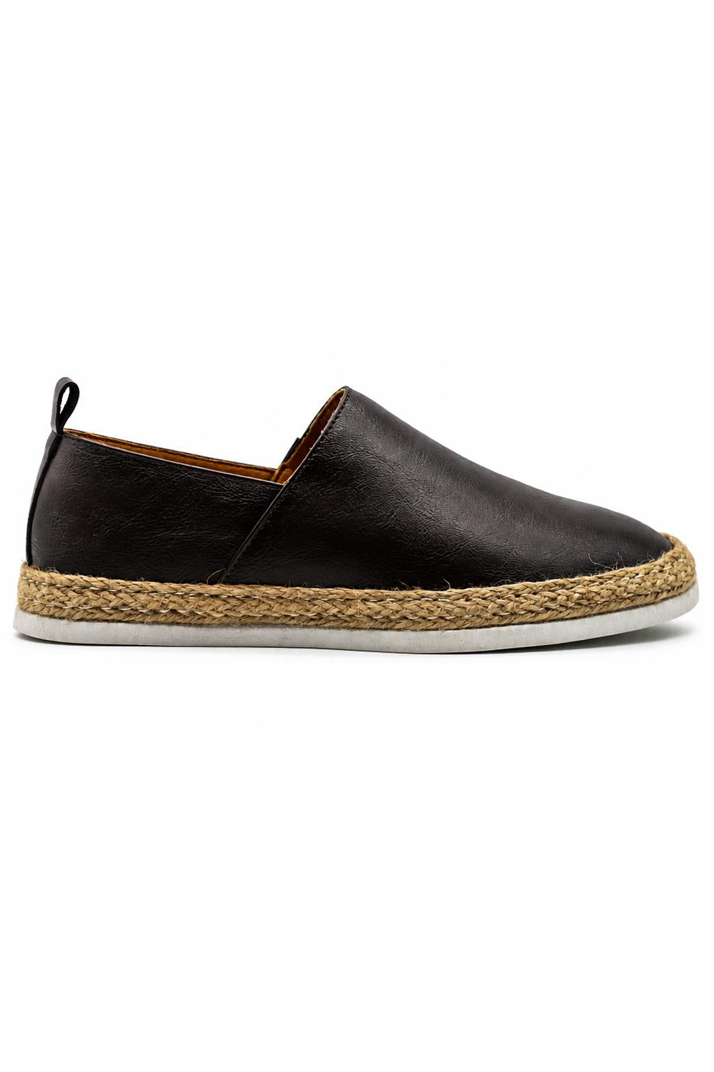 Men’s Brown Faux Leather Slip-On Espadrille Shoes