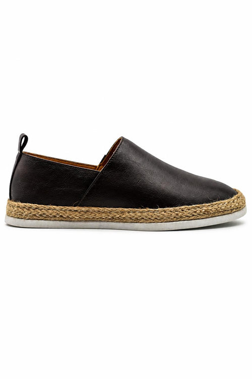 Men’s Brown Faux Leather Slip-On Espadrille Shoes