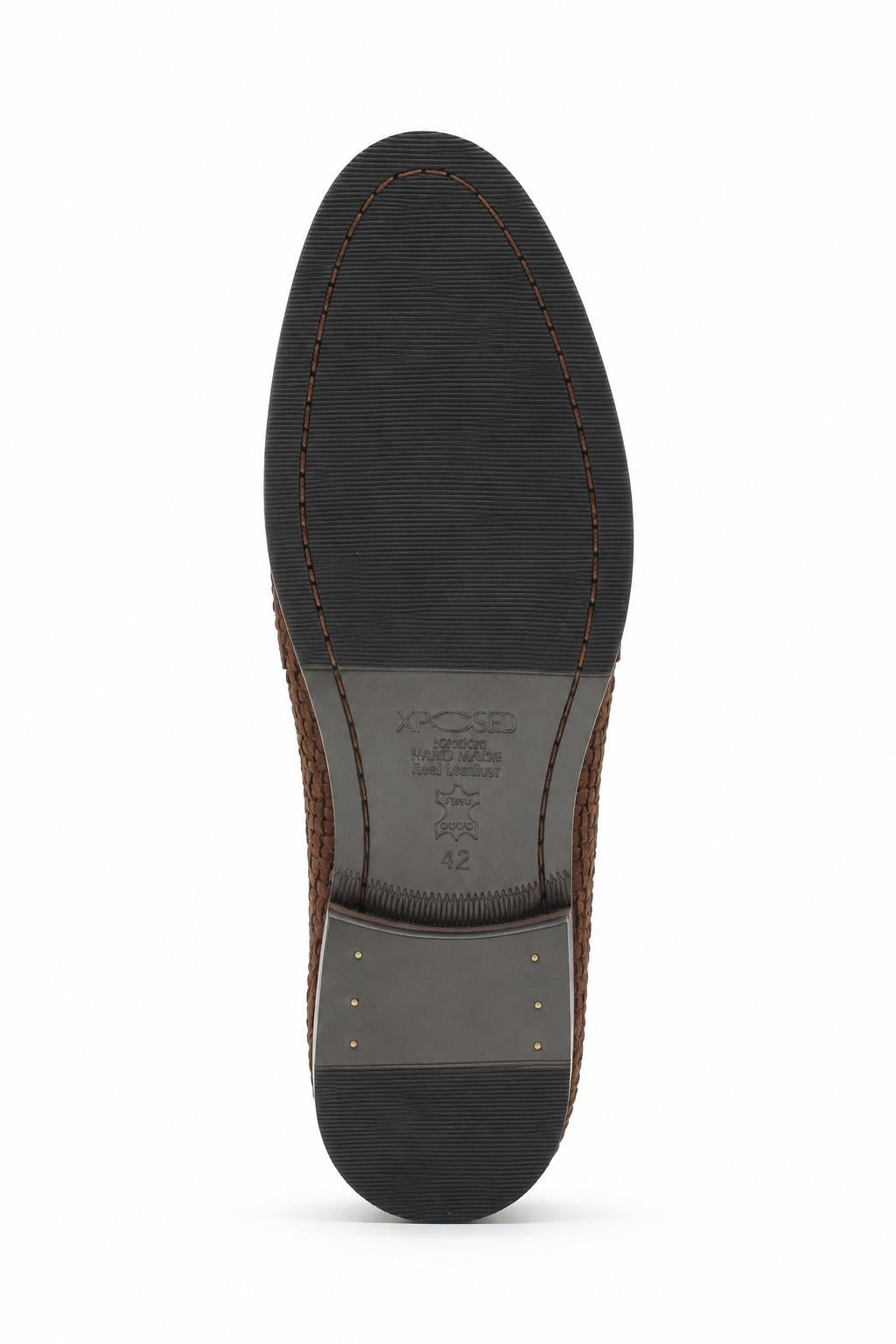 BRIO Men’s Brown Woven Suede Leather Penny Loafers