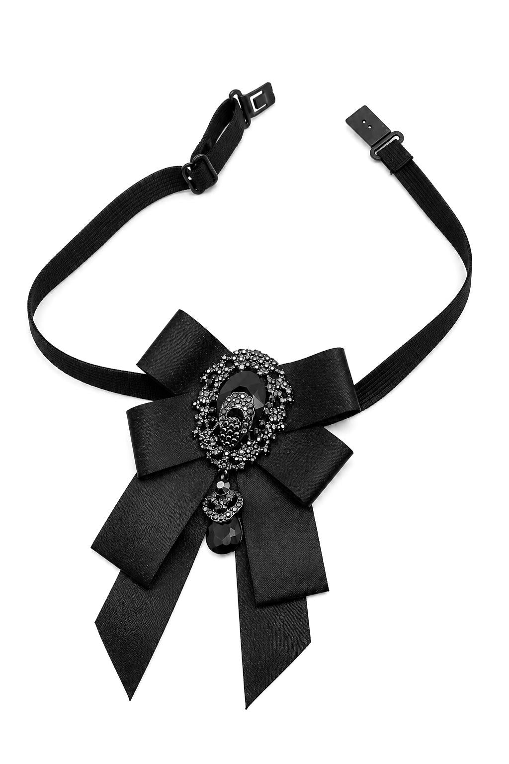Men’s Black Glitter Jewelled Short Ribbon Wedding Brooch Bow Tie