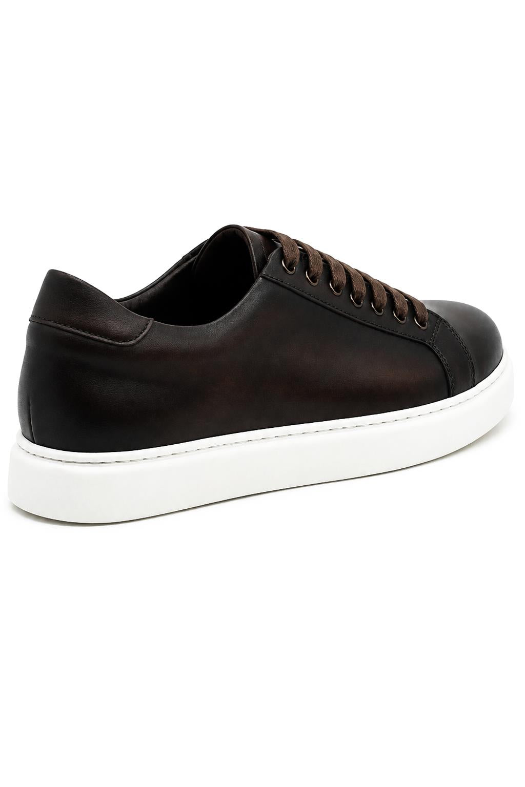Men's Brown Real Leather Lace-Up Trainers White Sole