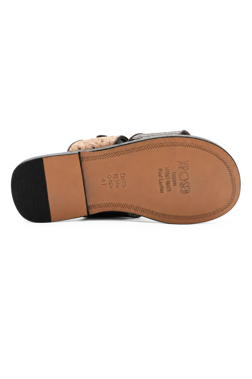 Men's Brown Two-Tone Handmade Real Leather Croc Embossed Sandals