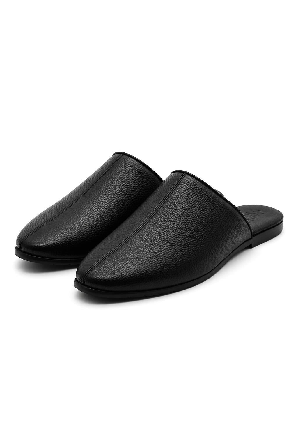 NICO Men’s Black Soft Grain Leather Mule Slippers