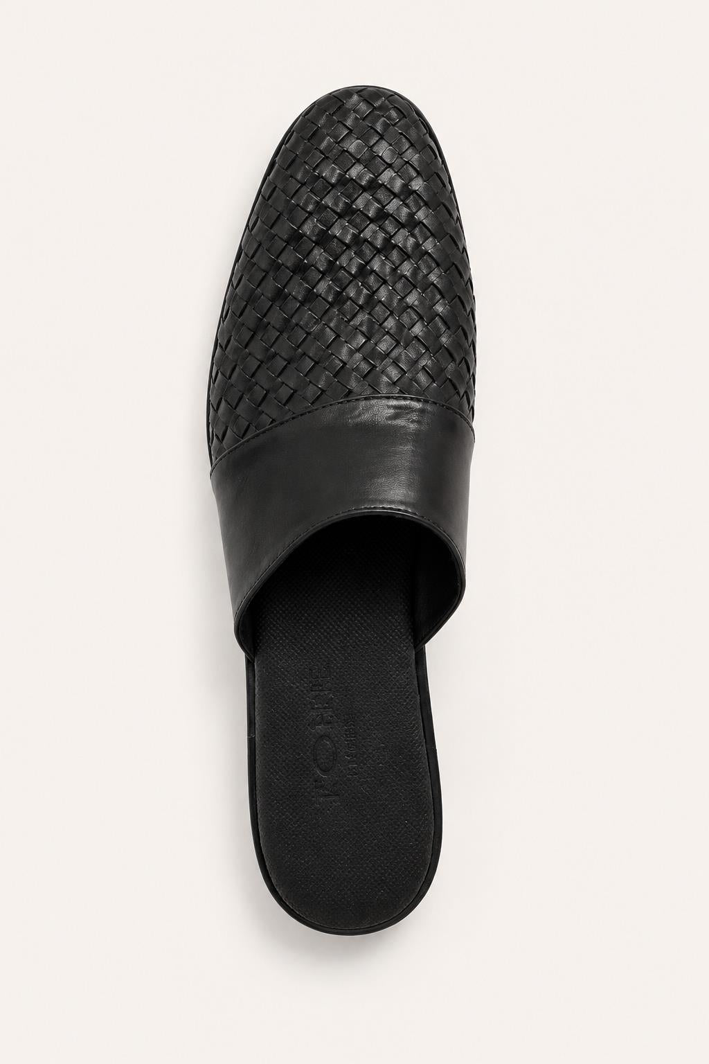FINO Men’s Black Woven Leather Mule Slippers