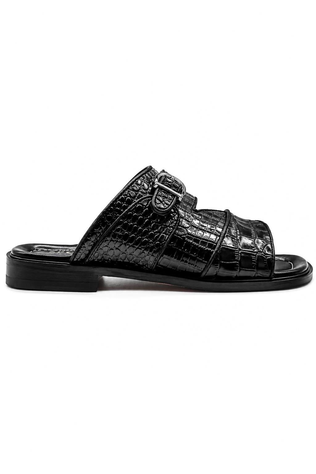 Men’s Ade 2 Black Handmade Real Leather Embossed Sandals