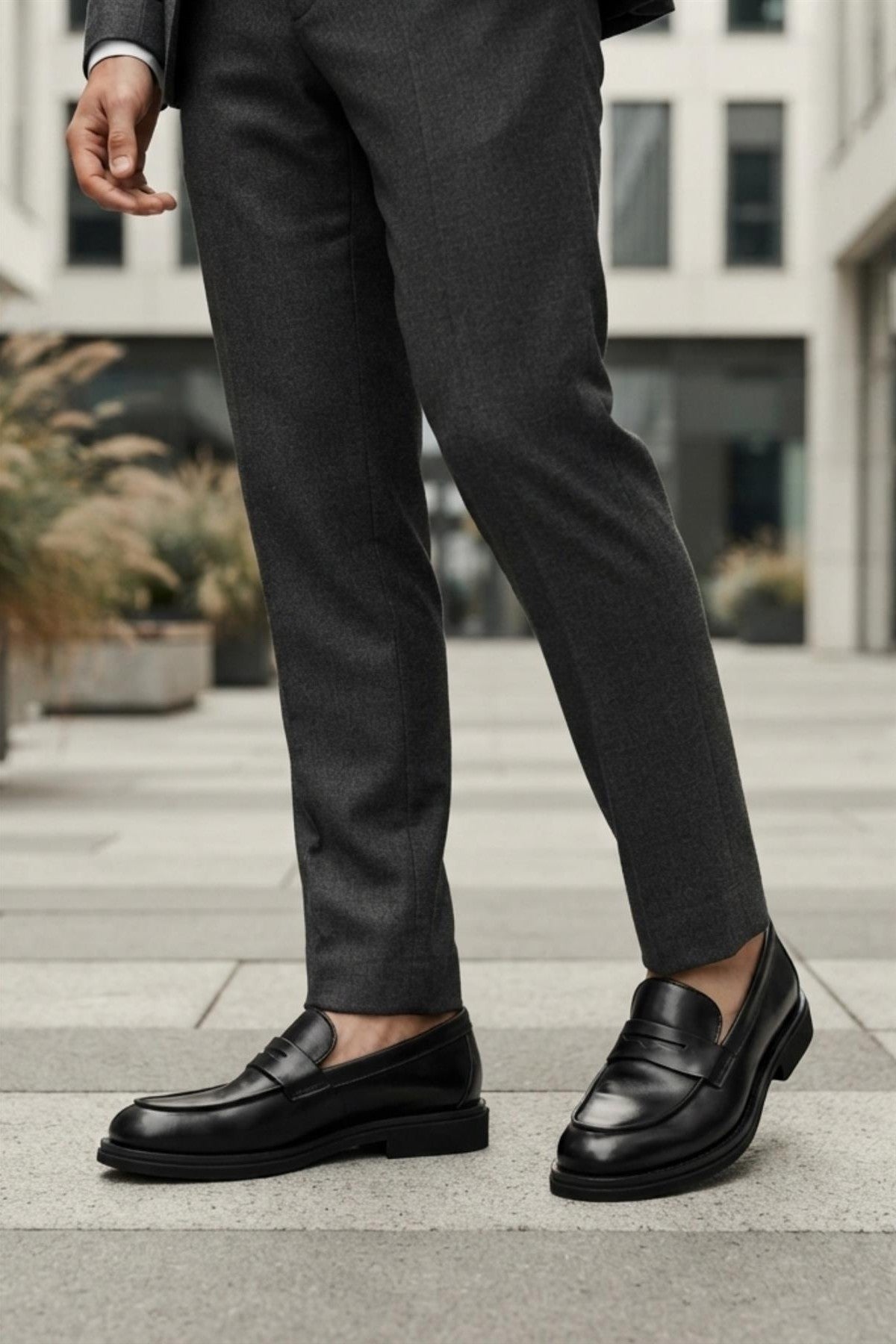 Men's Black Faux Leather Penny Strap Loafers