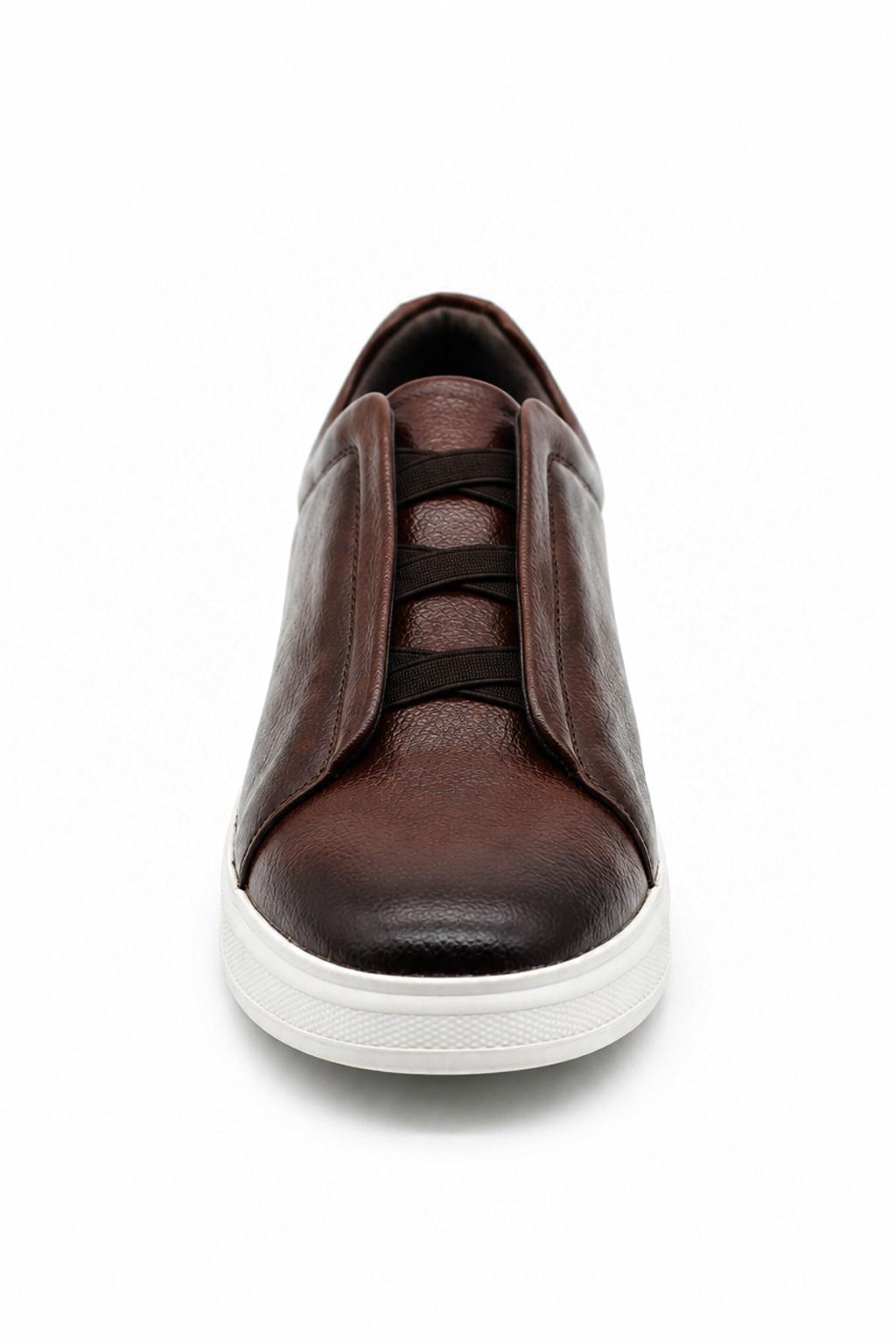 Men’s Coffee Brown Faux Leather Slip-On Trainers