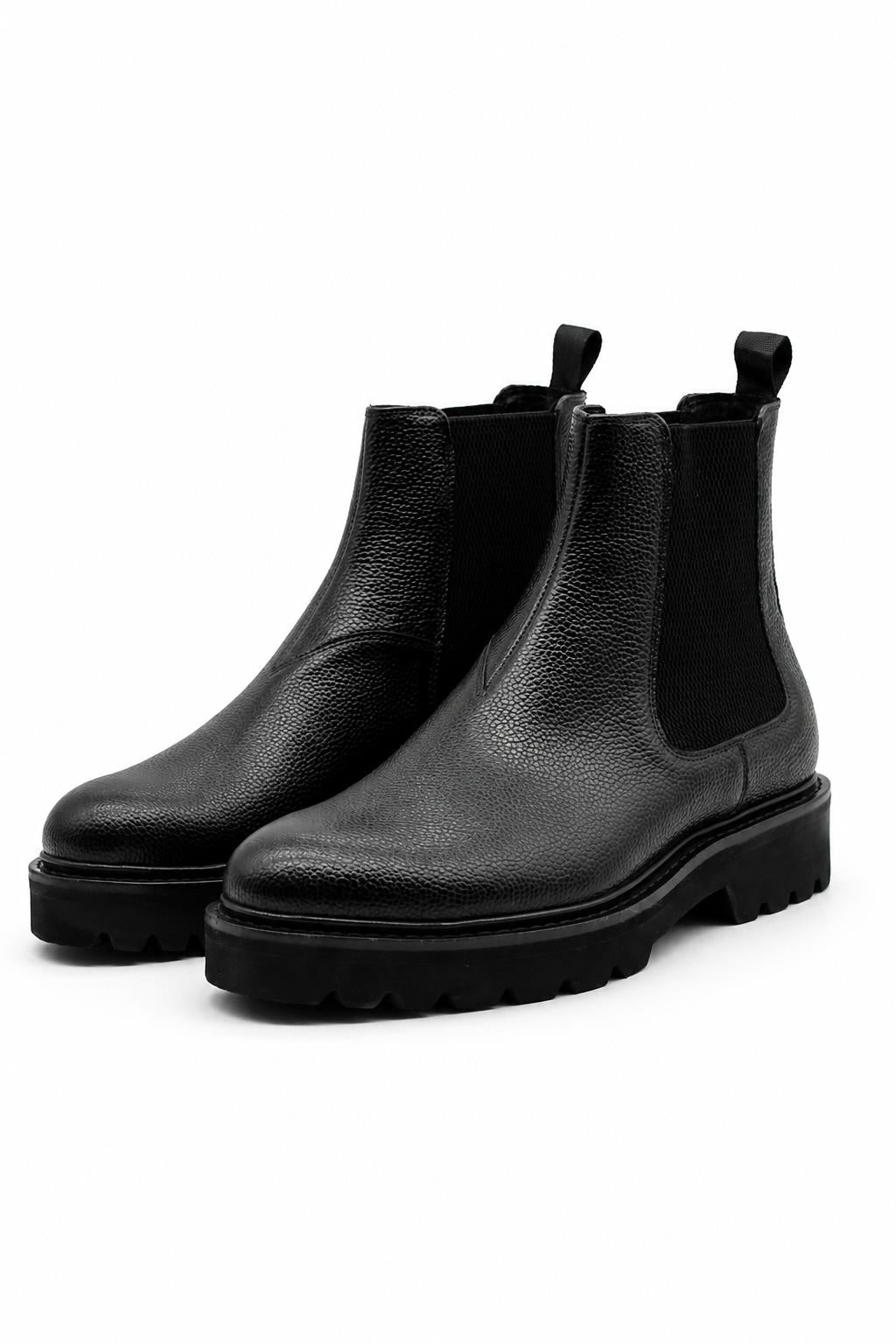 Men’s Black Grain Leather Chelsea Boots Lightweight Chunky Sole
