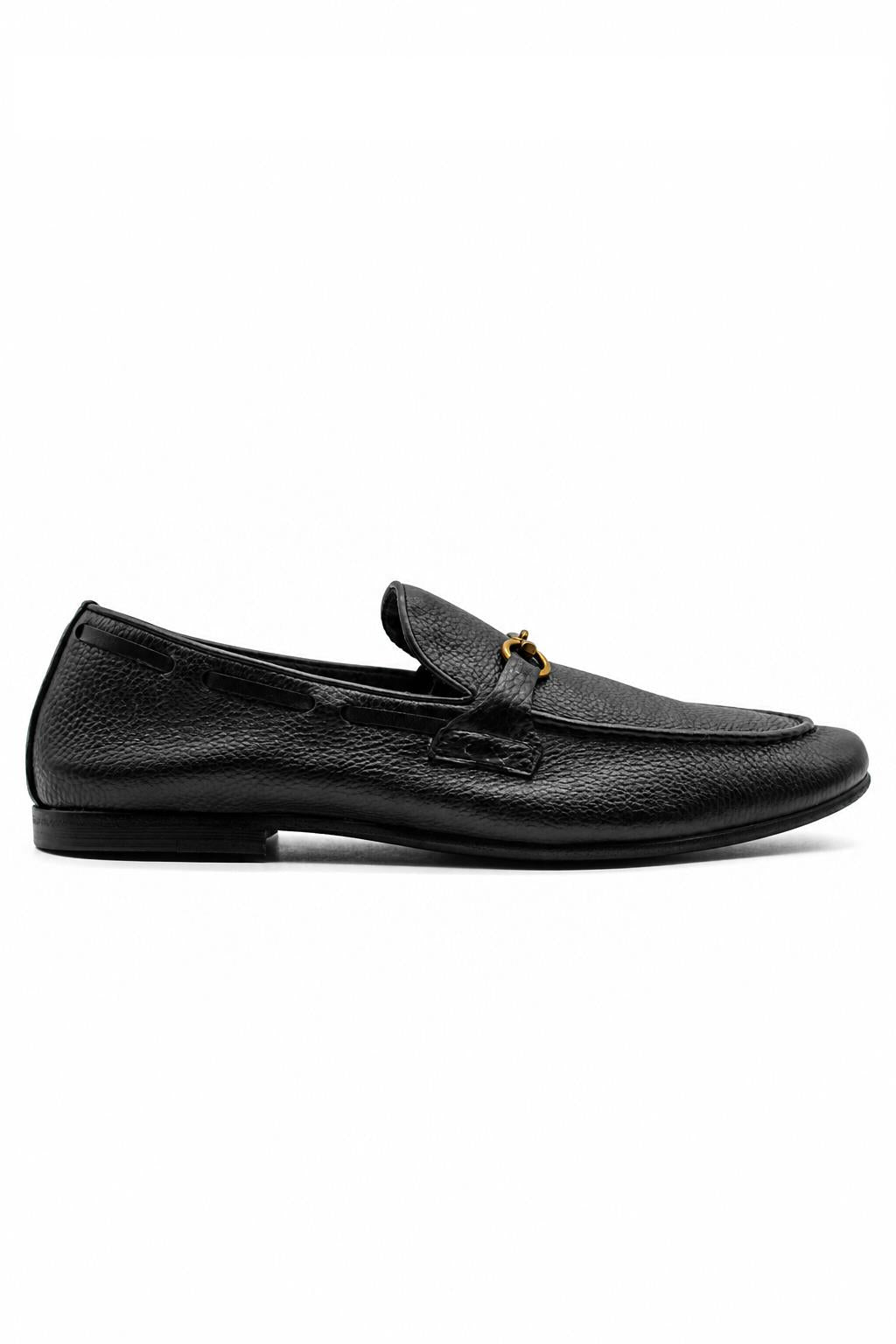 FAZIO Men’s Black Soft Grain Genuine Leather Snaffle Bit Loafers