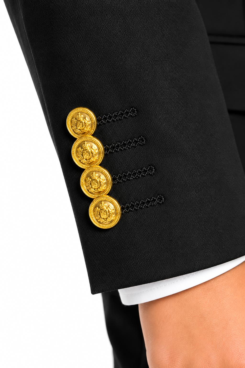 Boys Black Double Breasted 2 Piece Suit with Gold Buttons & Lapel Pin