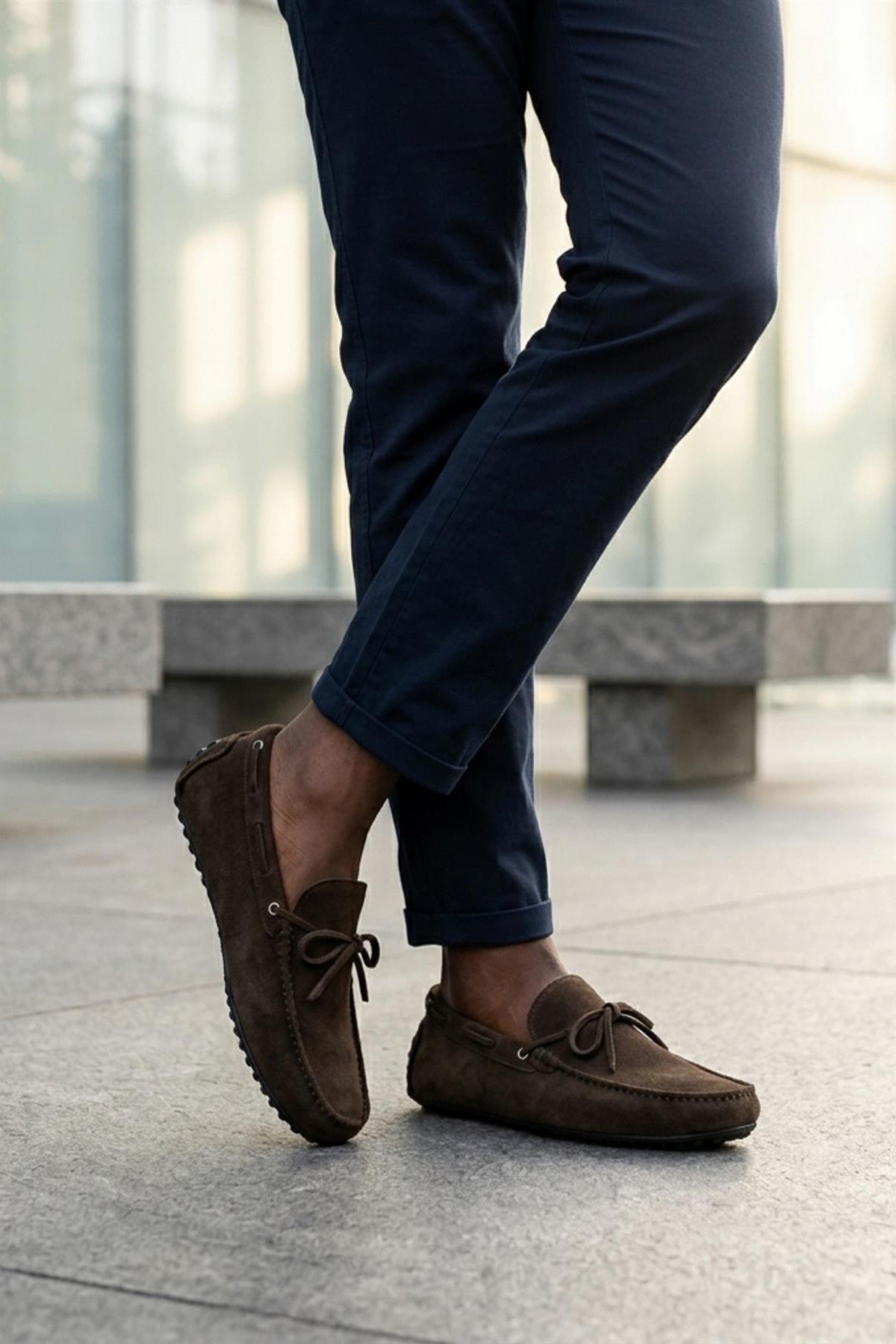 MAT Men's Genuine Suede Moccasins - Dark Brown Driving Shoes