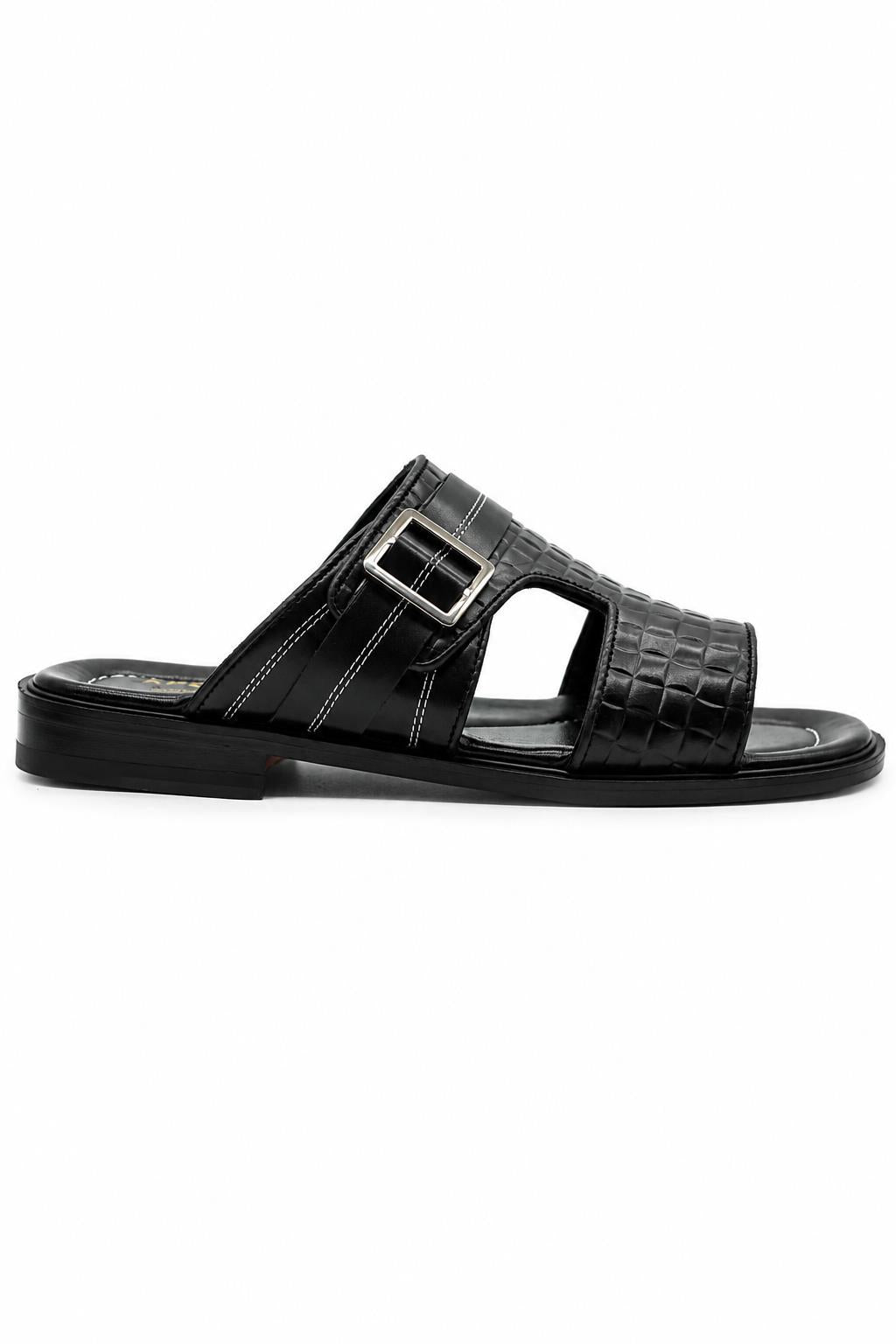 Men's Ade Black Handmade Real Leather Open-Toe Sandals