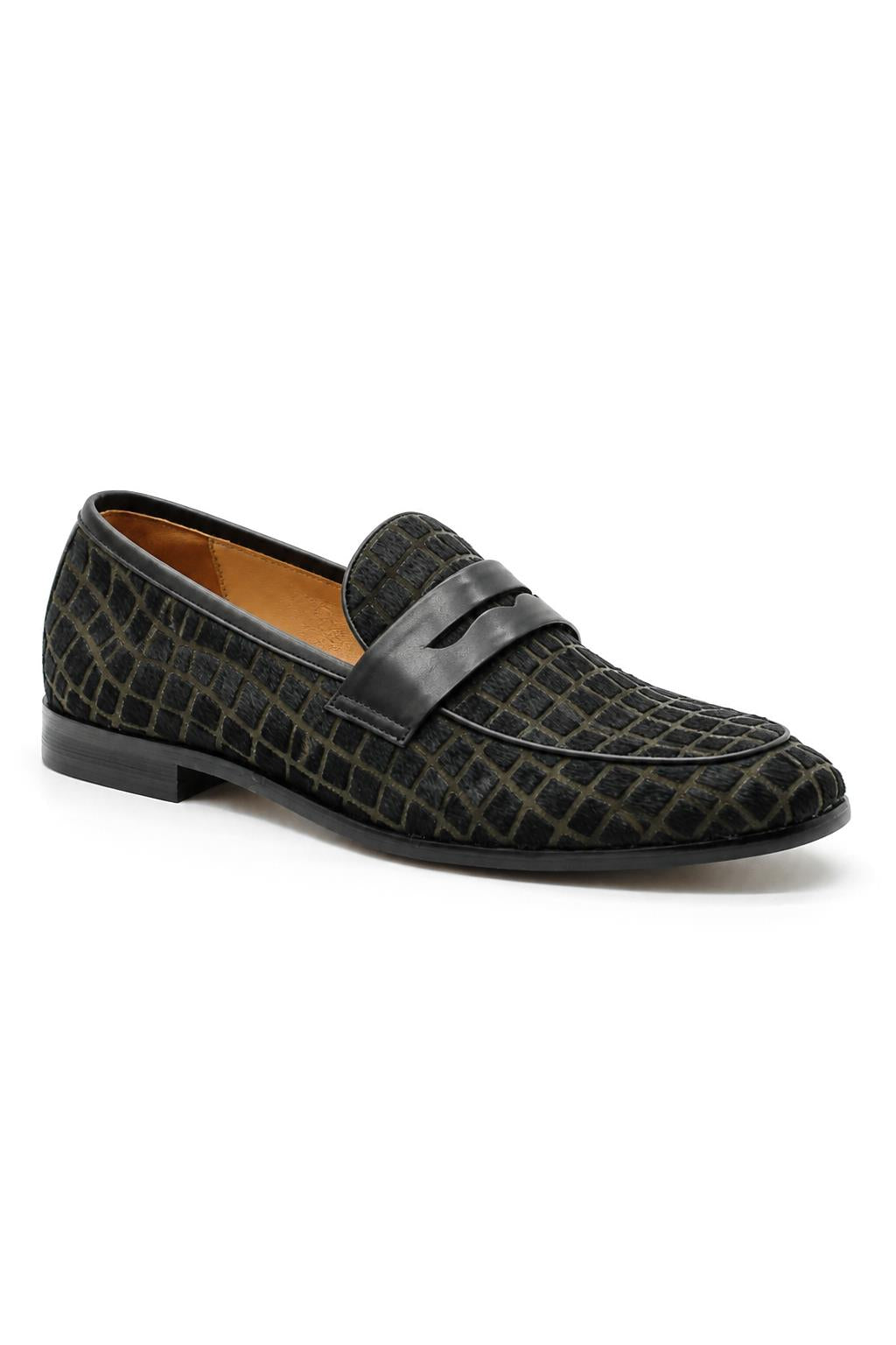 GINO Men’s Black Patterned Horsehair Leather Penny Loafers