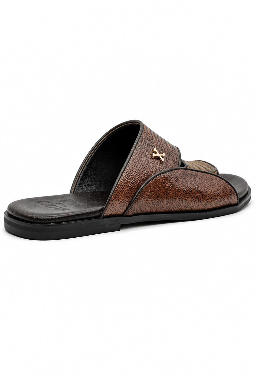 Men's Brown Handmade Real Leather Polished Printed Toe Loop Sandals