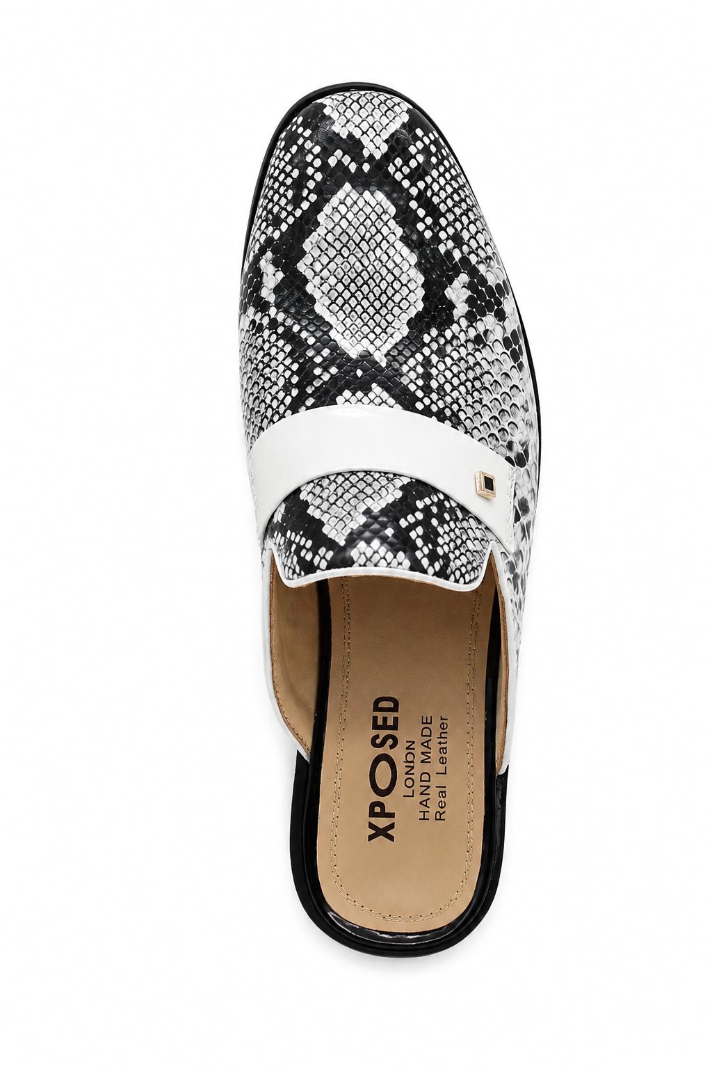 Men’s Black & White Shiny Patent Print Occasion Half Shoes