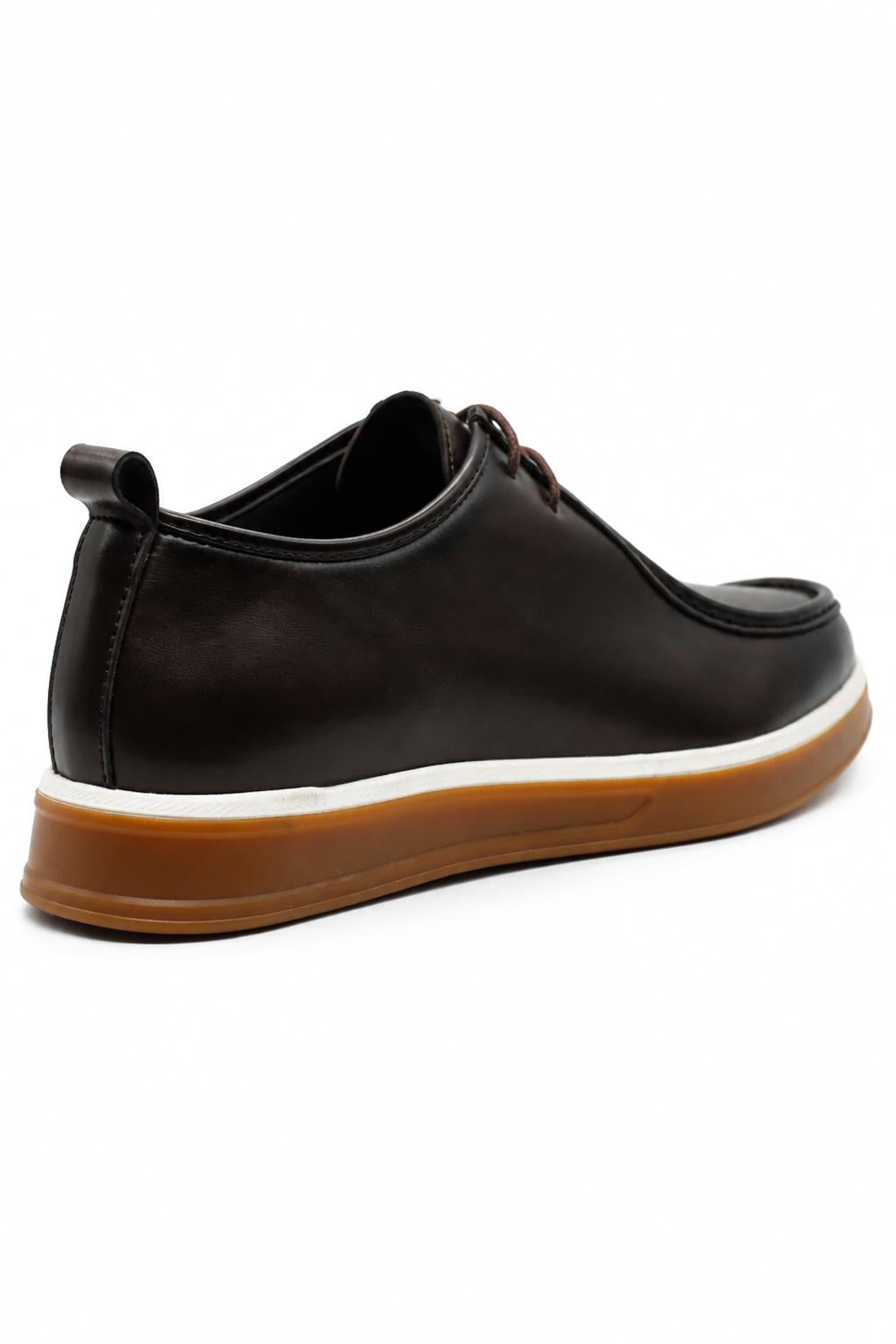 Men's Brown Faux Leather Apron Toe Moc-Toe Chukka Boots