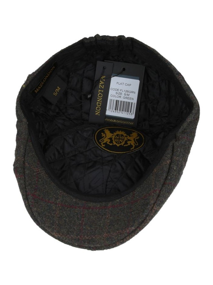 GREEN WOOL BLEND TWEED FLAT CAP