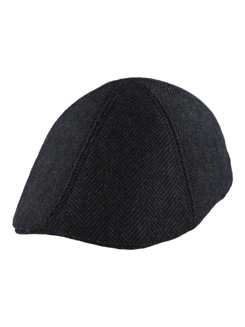 WOOL MIX BLACK TWEED HERRINGBONE HAT