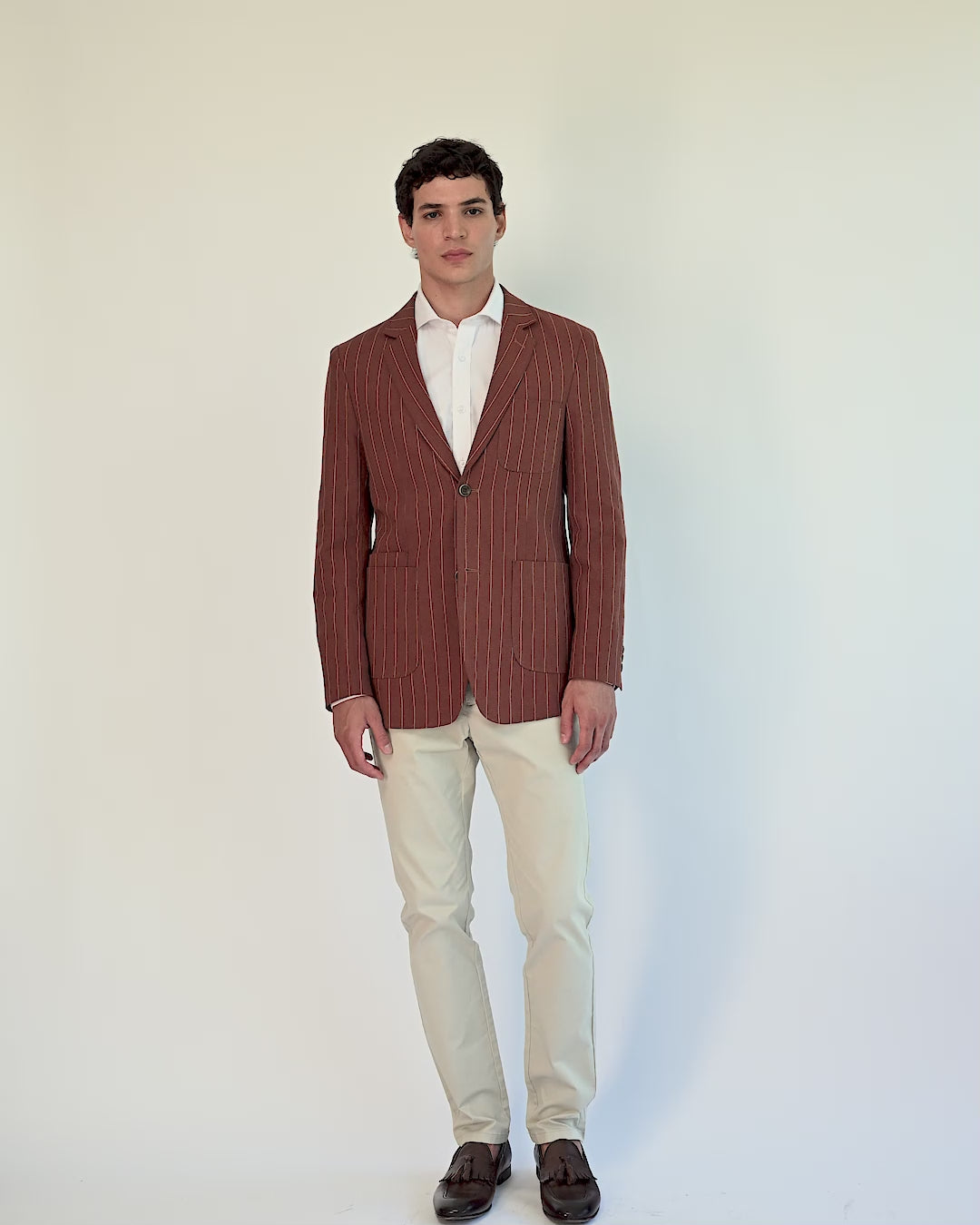 EDWIN – Rust Brown Tailored Pinstripe Linen Blazer