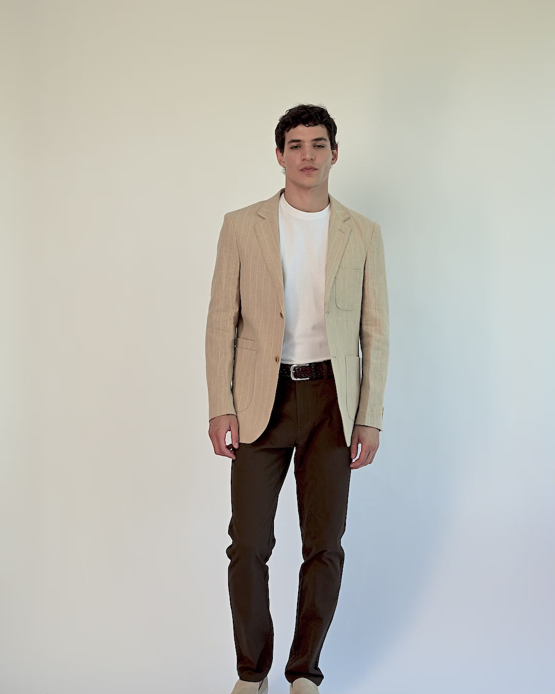 EDWIN – Beige Tailored Pinstripe Linen Blazer