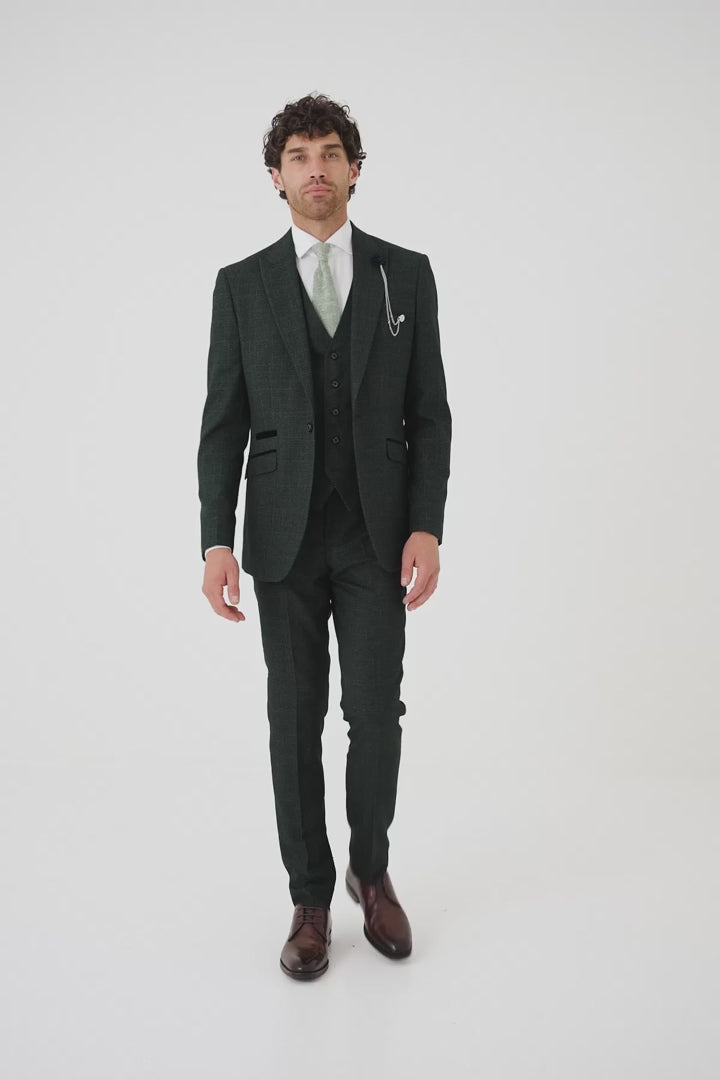 THREE PIECE CARIDI OLIVE CHECK SUIT