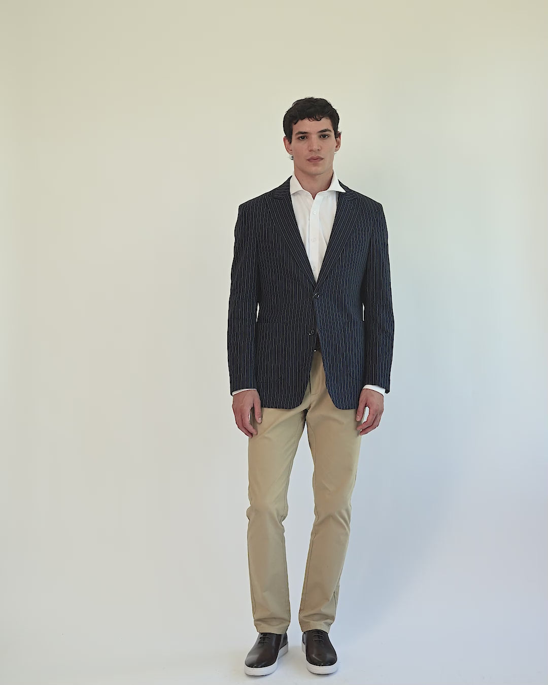 LLOYD Tailored Navy Striped Pure Linen Blazer for Mens