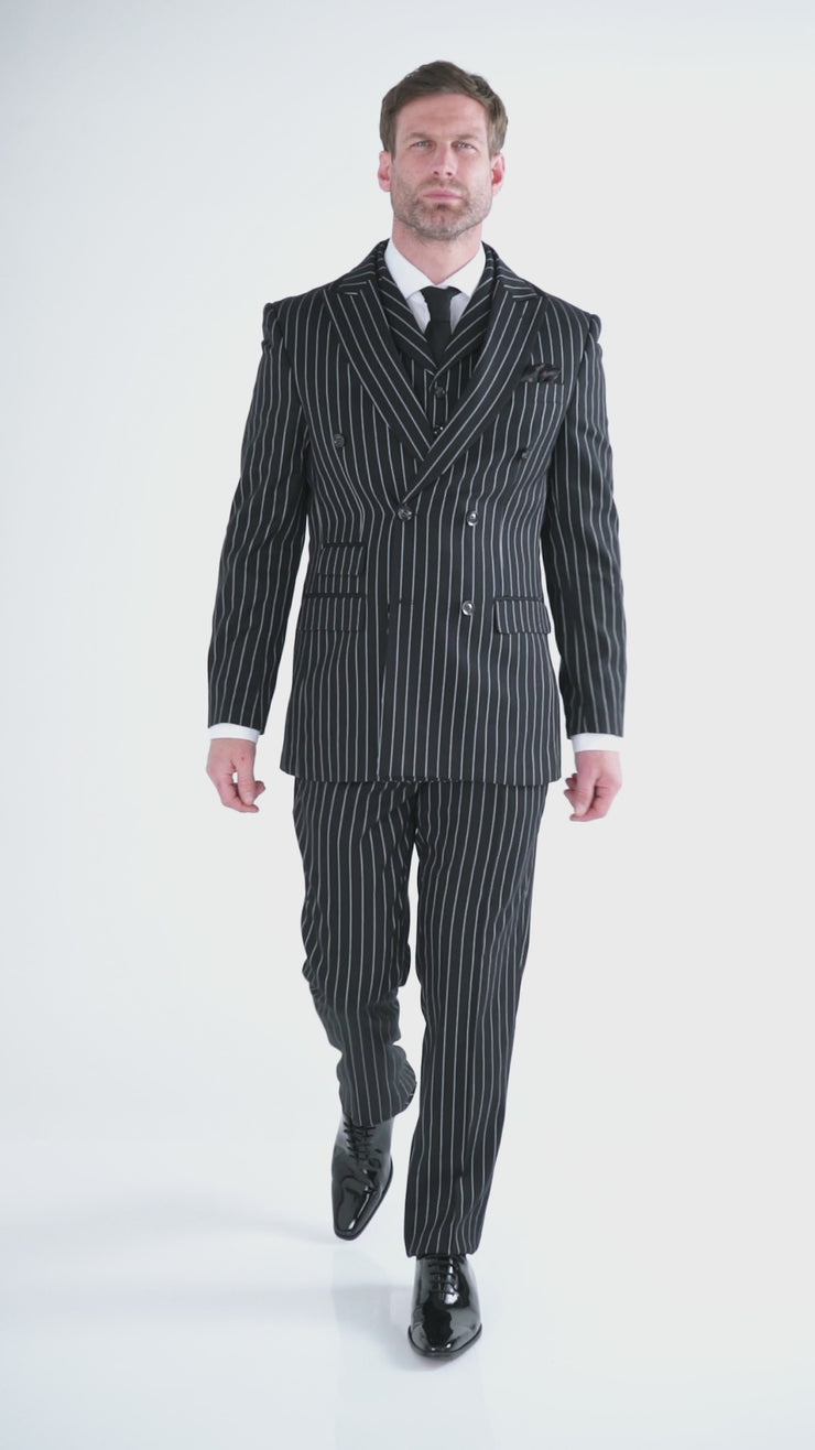 ALFRED - Black Chalk Stripe Double Breasted Suit XPOSED
