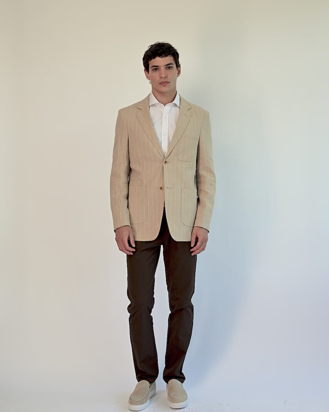 EDWIN – Beige Tailored Pinstripe Linen Blazer