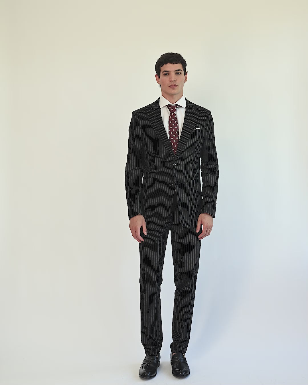 LLOYD - Tailored Mens Black Pinstripe Linen 2 Piece Suit