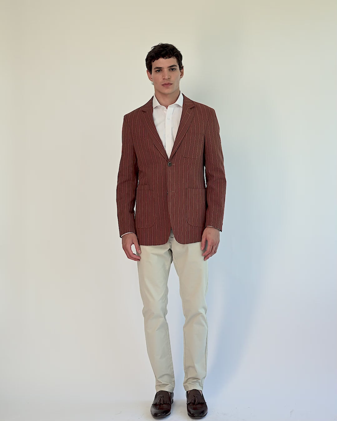EDWIN – Rust Brown Tailored Pinstripe Linen Blazer