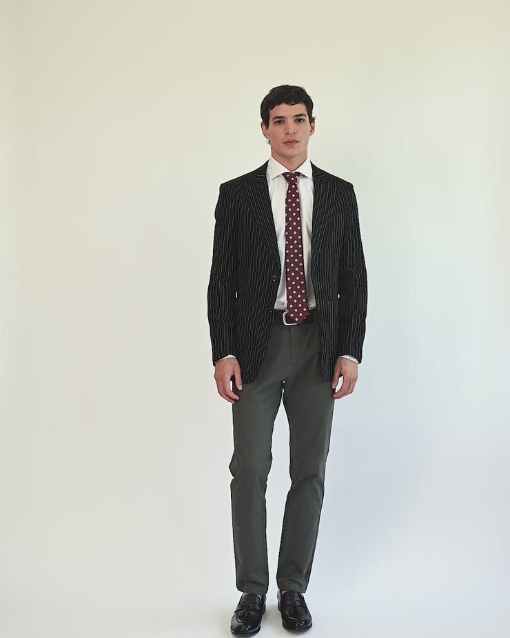 Tailored Black Pin Striped Linen Blazer for Mens – XPOSED